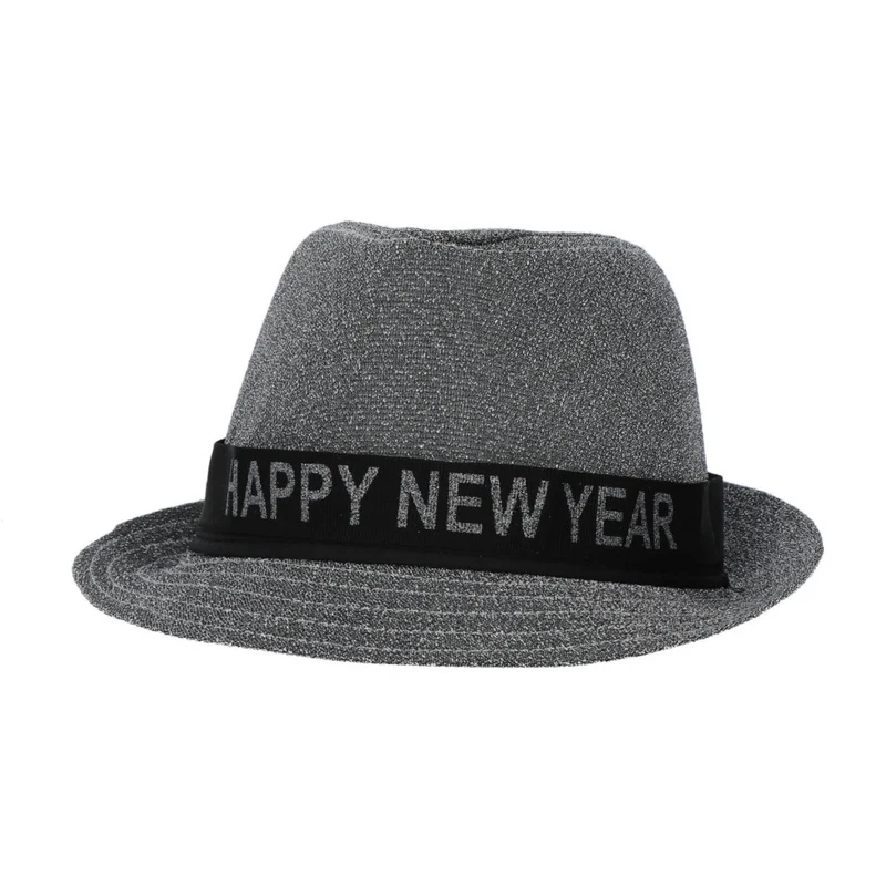 Happy New Year Hoed Zilver 59cm