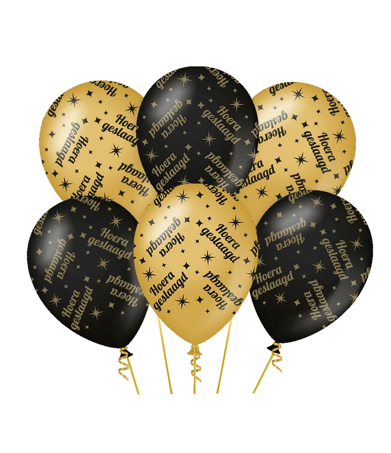 Geslaagd Ballonnen Goud Zwart 30cm