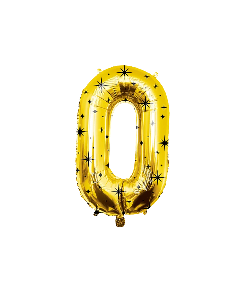 0 Jaar Cijfer Ballon Goud Zwart Sterren 86cm
