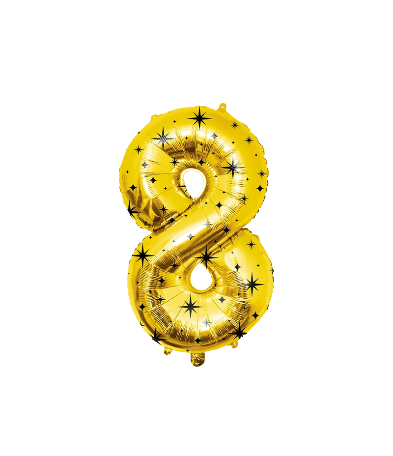 8 Jaar Cijfer Ballon Goud Zwart Sterren 86cm