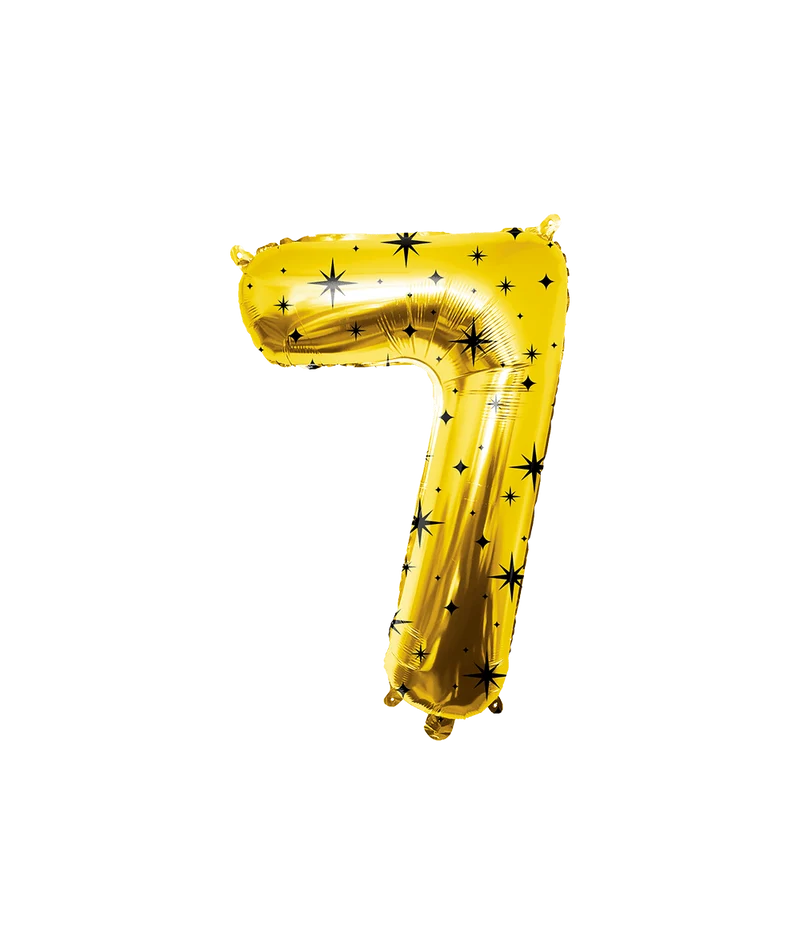 7 Jaar Cijfer Ballon Goud Zwart Sterren 86cm