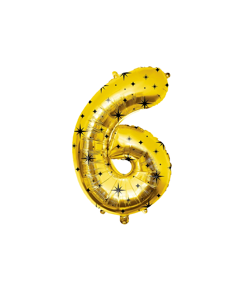 6 Jaar Cijfer Ballon Goud Zwart Sterren 86cm