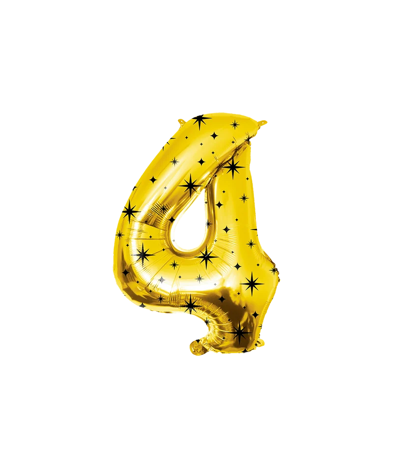 4 Jaar Cijfer Ballon Goud Zwart Sterren 86cm