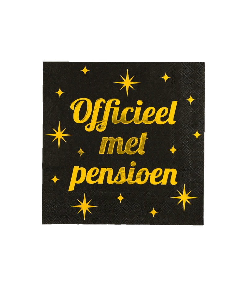 Pensioen Servetten Zwart Goud 19cm 16st