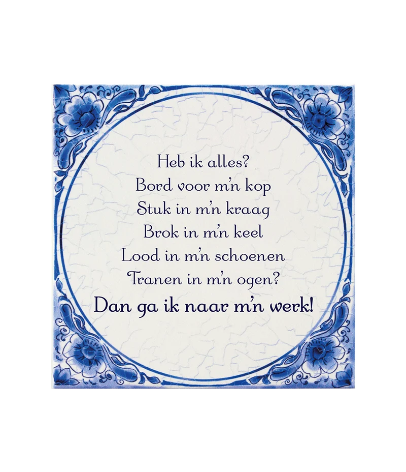 Bord Voor M'N Kop Delftsblauw Tegel
