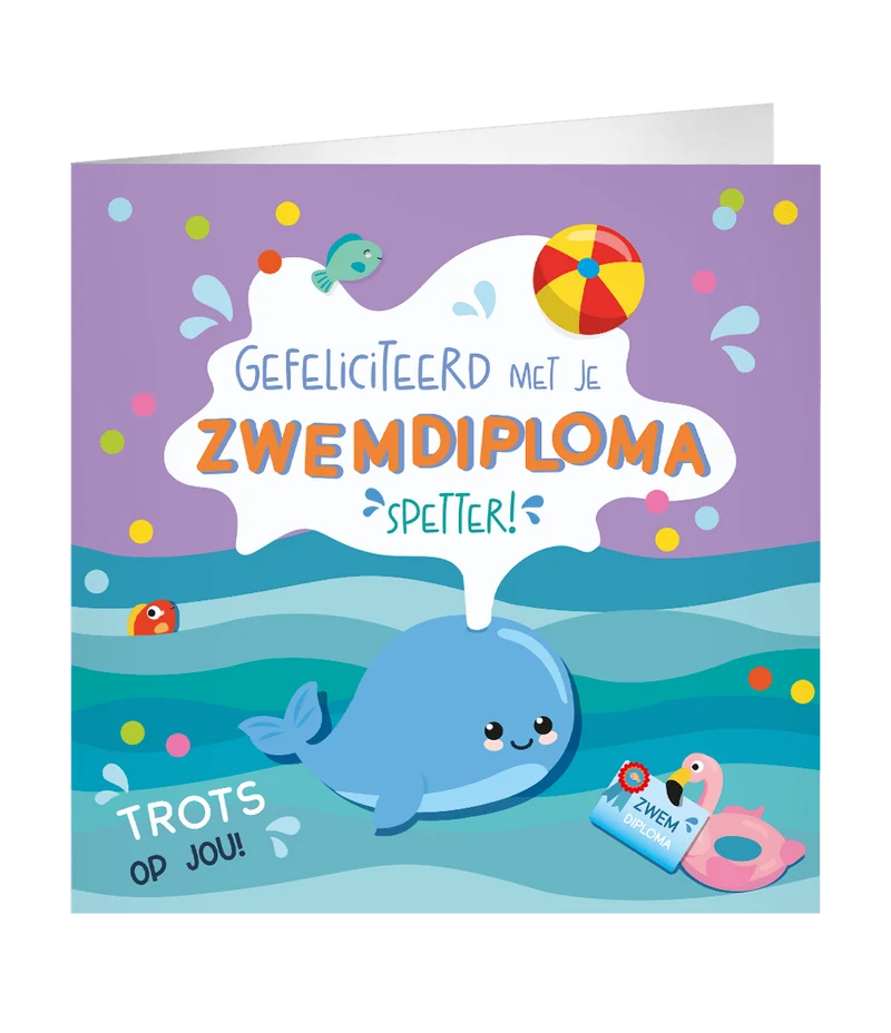 Zwemdiploma Wenskaart 23cm