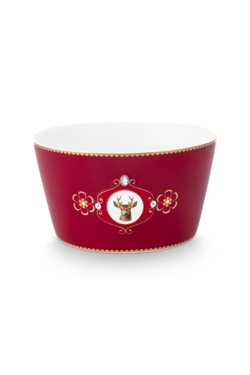Pip Studio - Love Birds Medallion Deer Dark Red - Kom - Ontbijtkom - 15cm