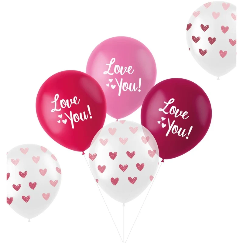 Rood Roze Ballonnen Love You! 33cm 6st