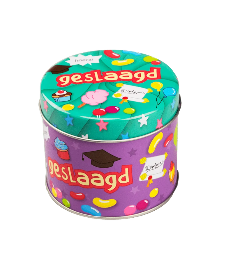 Snoepblik Geslaagd School 9cm