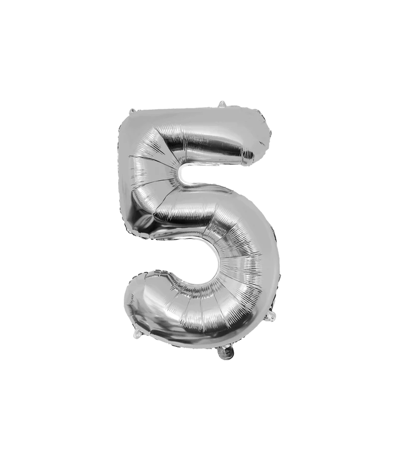 5 Jaar Cijfer Ballon Zilver Leeg 86cm