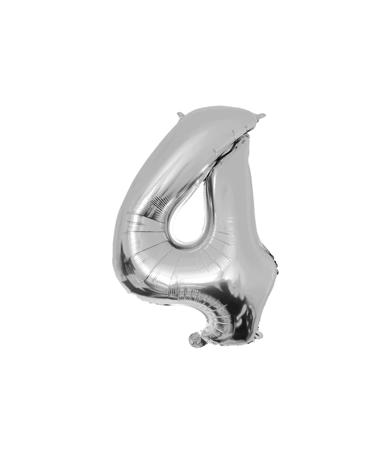 4 Jaar Cijfer Ballon Zilver Leeg 86cm