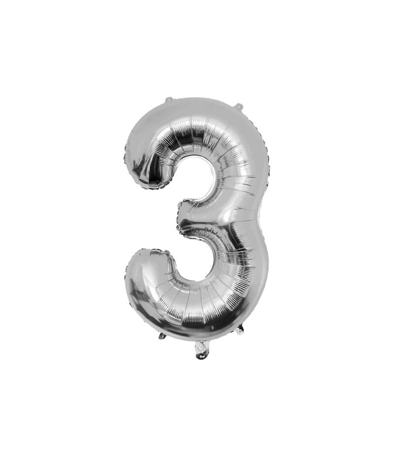 3 Jaar Cijfer Ballon Zilver Leeg 86cm