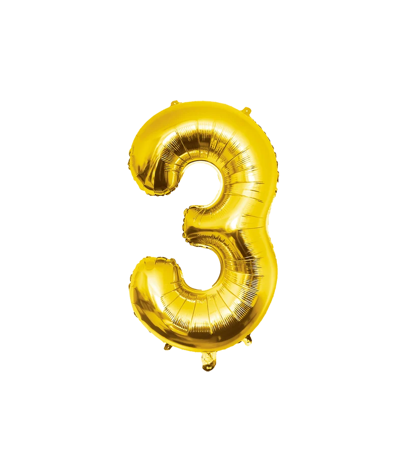 3 Jaar Cijfer Ballon Goud Leeg 86cm