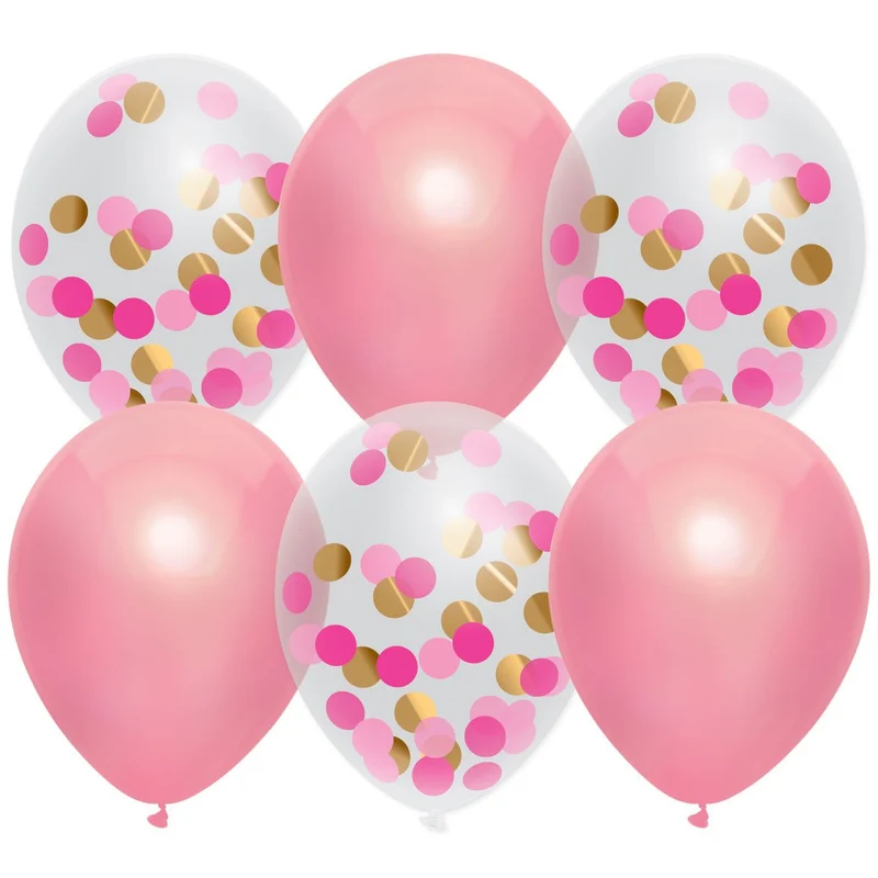 Geboorte Ballonnen Meisje Confetti Roze 30cm 6st