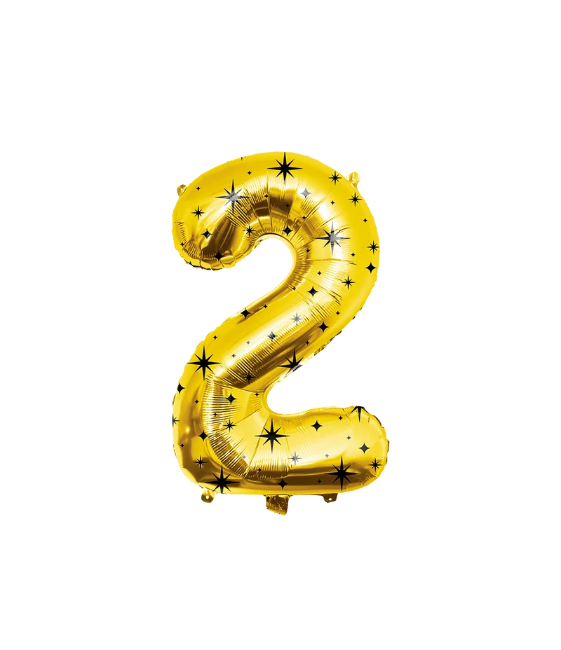 2 Jaar Cijfer Ballon Goud Zwart Sterren 86cm