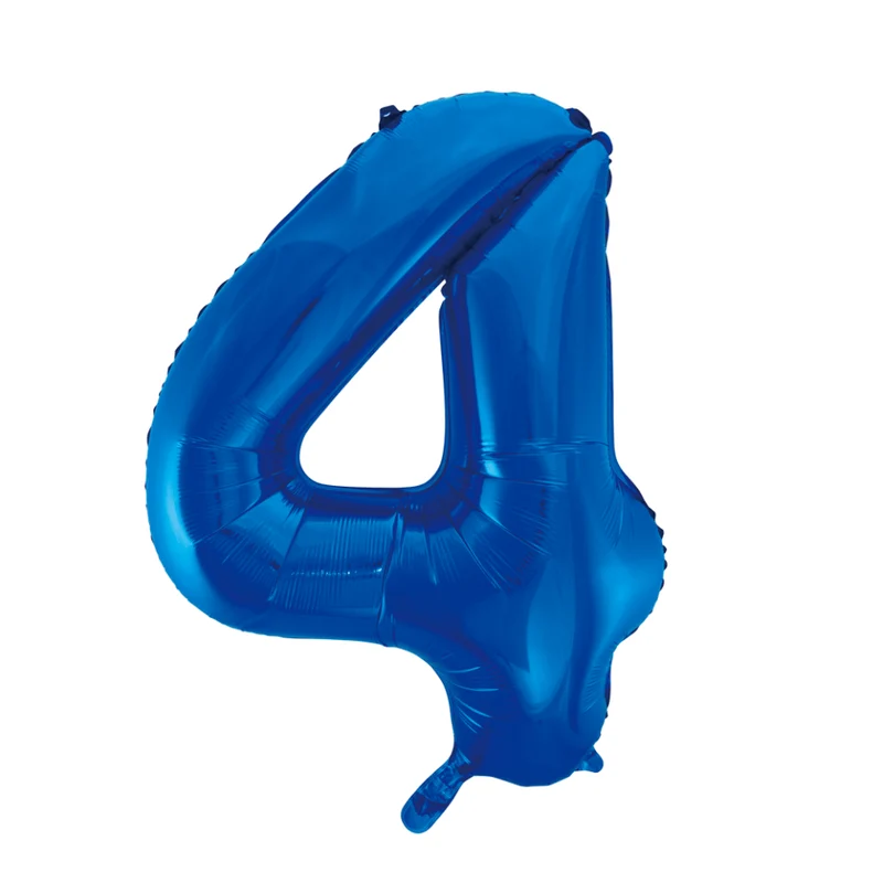 Folie Ballon Cijfer 4 Blauw XL 86cm leeg
