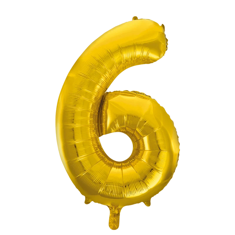 Folie Ballon Cijfer 6 Goud XL 86cm leeg