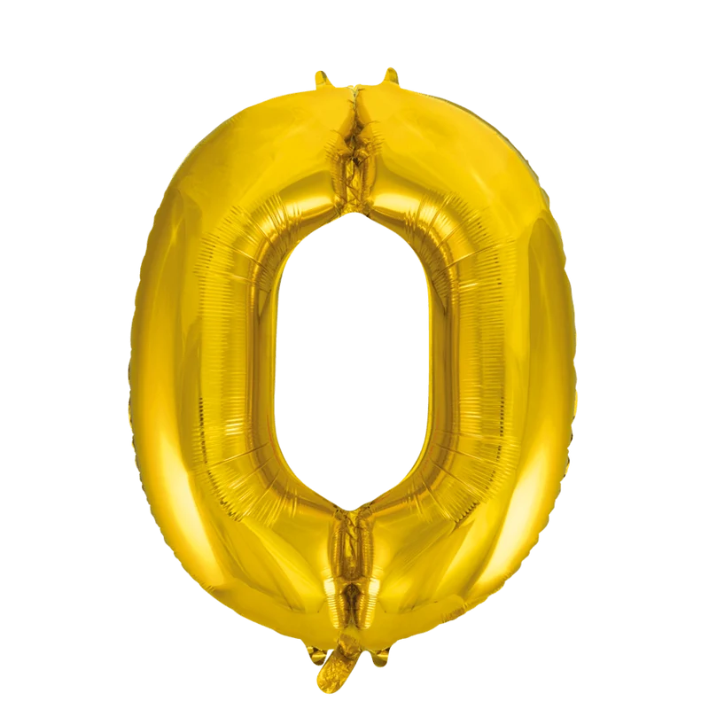 Folie Ballon Cijfer 0 Goud XL 86cm leeg
