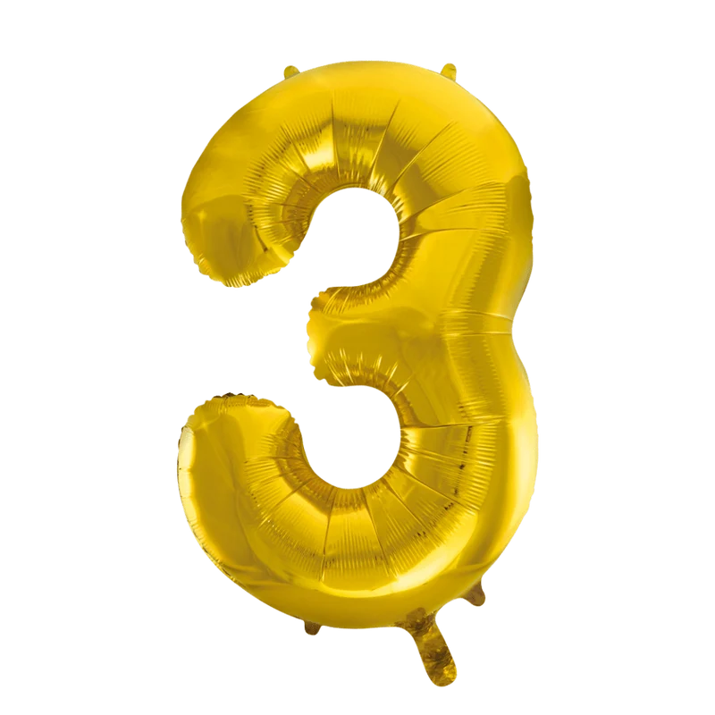 Folie Ballon Cijfer 3 Goud XL 86cm leeg