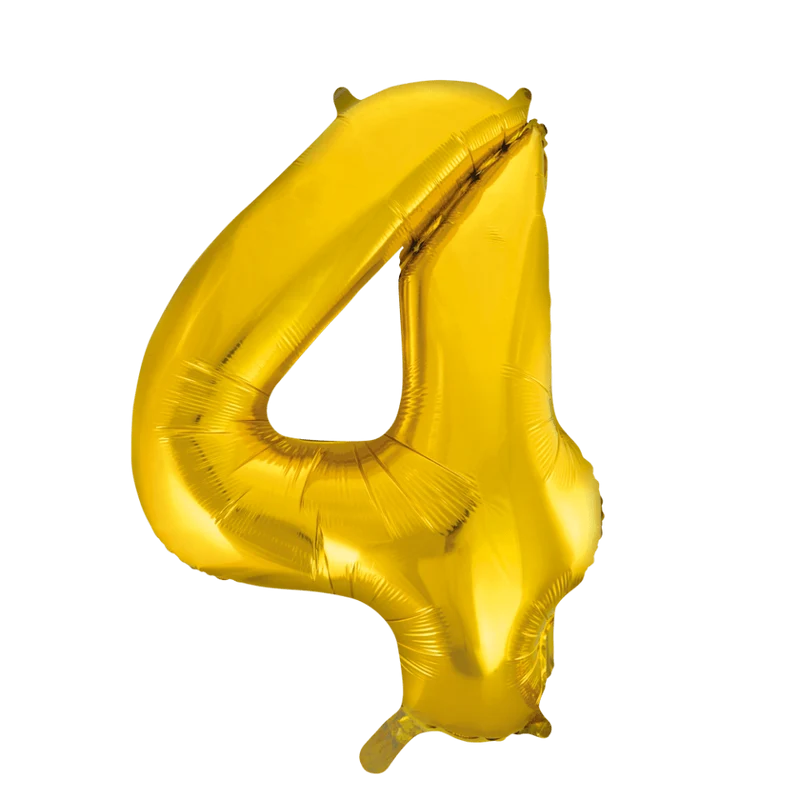 Folie Ballon Cijfer 4 Goud XL 86cm leeg