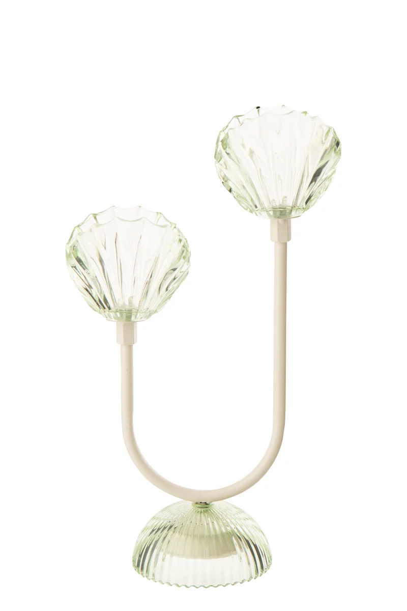 J-Line lamp Shell - ijzer - lichtgroen/wit - large - LED lichtjes
