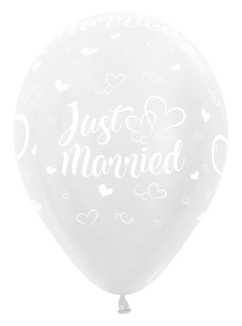 Ballonnen Just Married Hearts Pearl White 30cm 25st