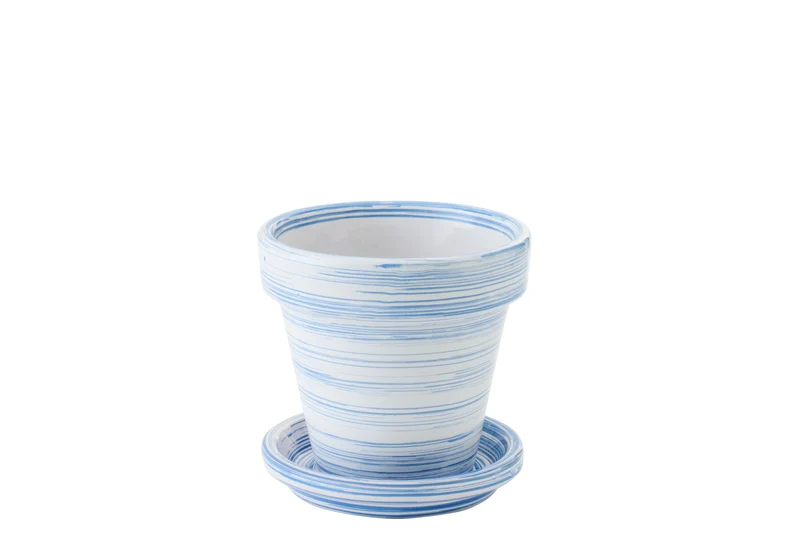 J-Line bloempot - keramiek - blauw/wit - small