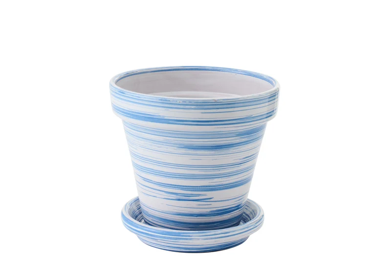 J-Line bloempot - keramiek - blauw/wit - medium