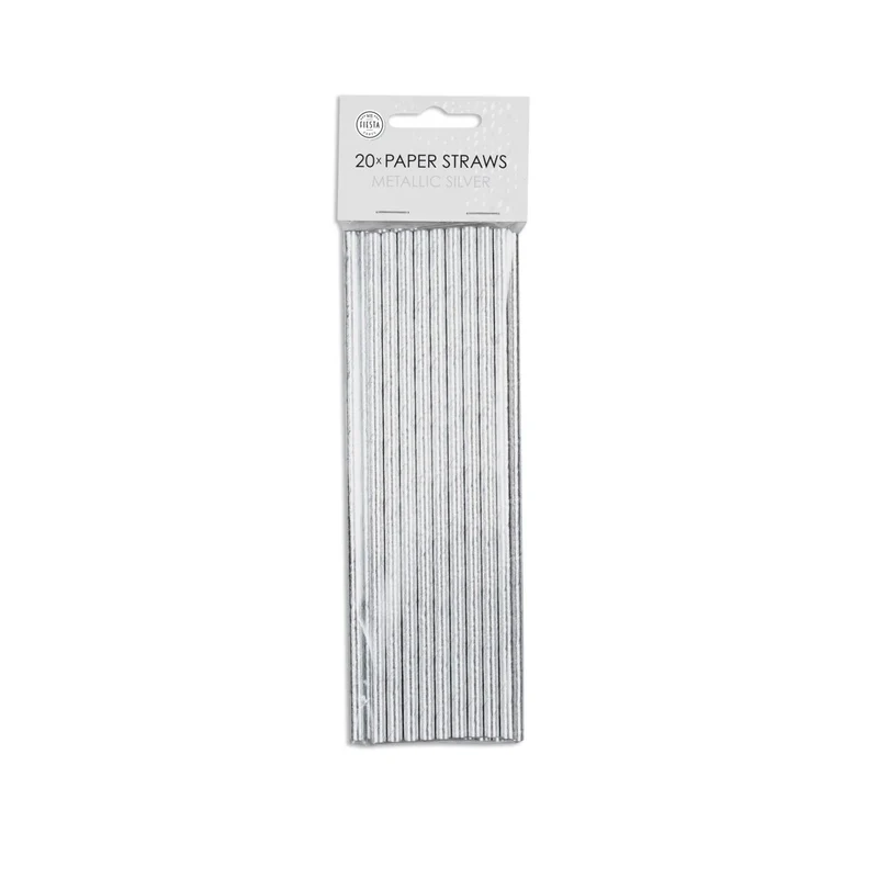 Papieren Zilveren Metallic Rietjes 19,7cm 20st