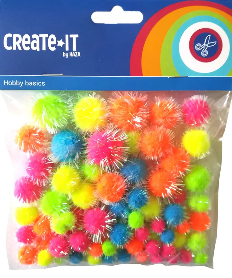 Pompoms Glitter Neon Mix 75st