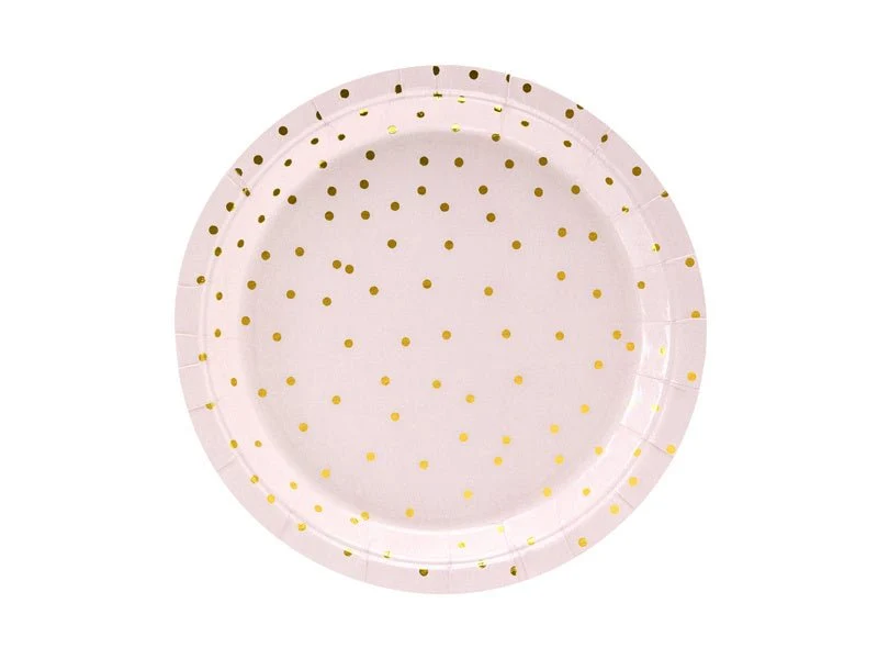 Roze Borden Gouden Stippen 18cm 6st