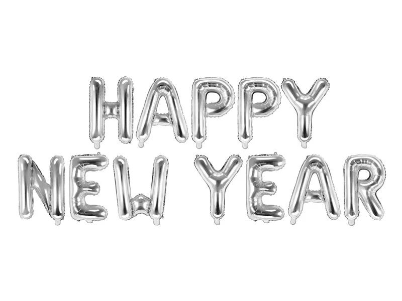 Zilveren Ballonnen Set Happy New Year Leeg