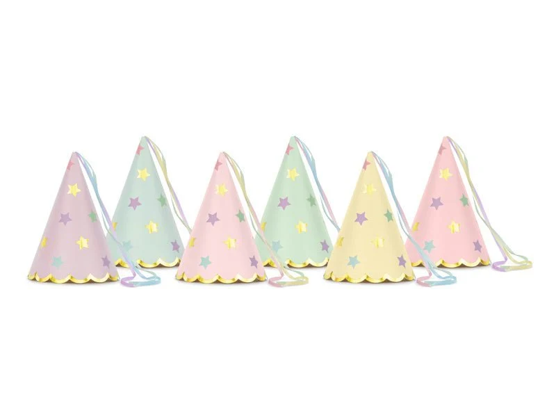 Feesthoedjes Sterren Meerkleurig 14,5cm 6st