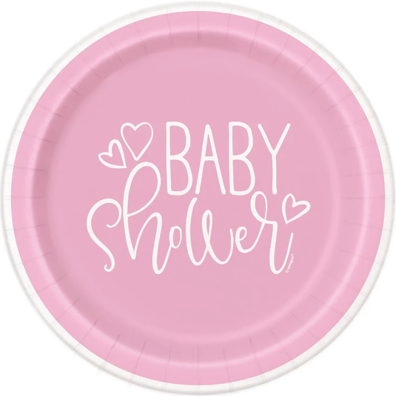 Baby Shower Borden Roze 23cm 8st