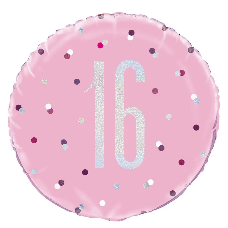 Helium Ballon 16 Jaar Roze 45cm leeg