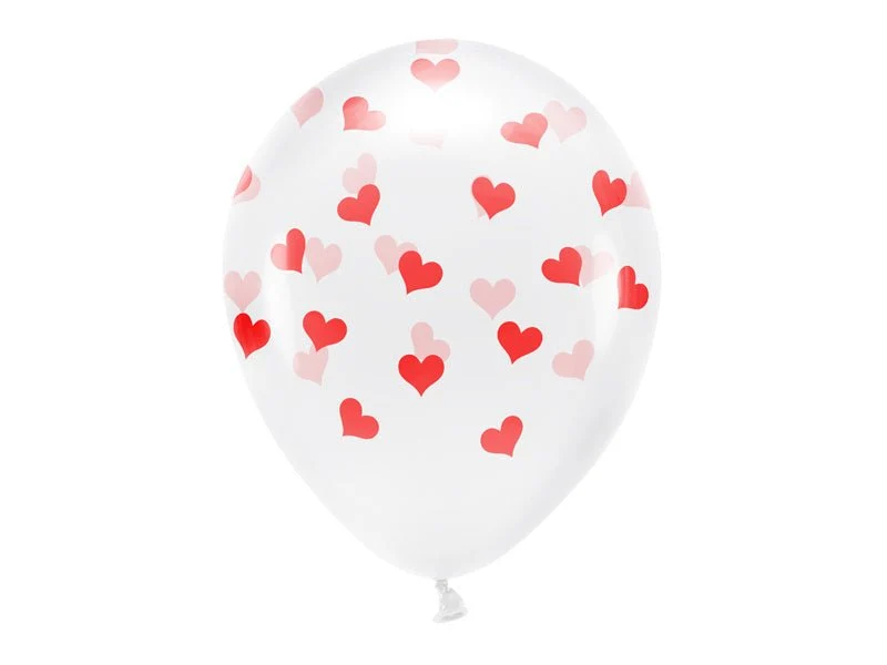 Witte Ballonnen Rode Hartjes 33cm 6st