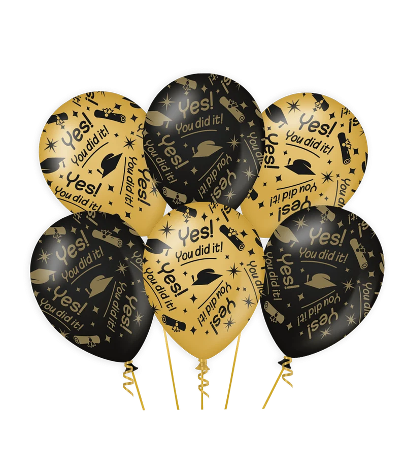 Ballonnen You Did It Goud Zwart 30cm 6st