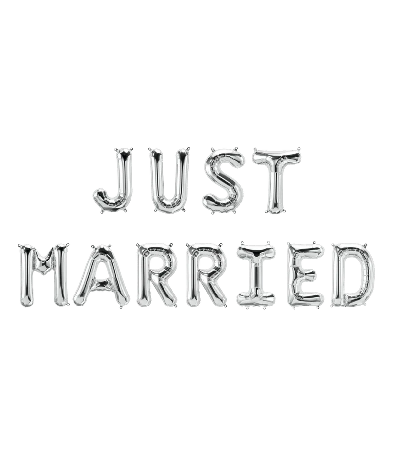 Zilveren Ballonnen Set Just Married 1,9m