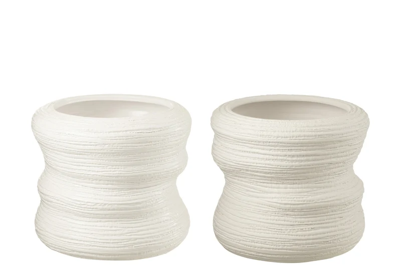 J-Line bloempot Organisch - keramiek - wit - large - 2 stuks - Ø 32 cm