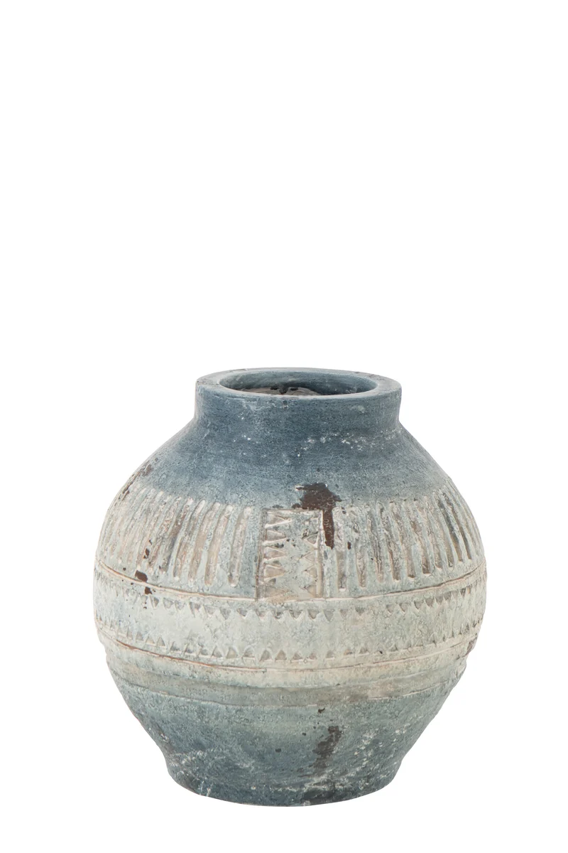 J-Line bloempot Antiek - polyresin - blauw/wit - small
