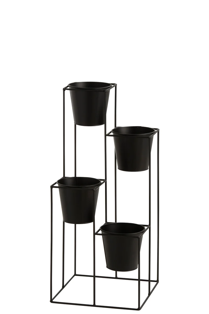 J-Line rek bloempothouder 4 Potten - metaal - zwart - small - Ø 31 cm