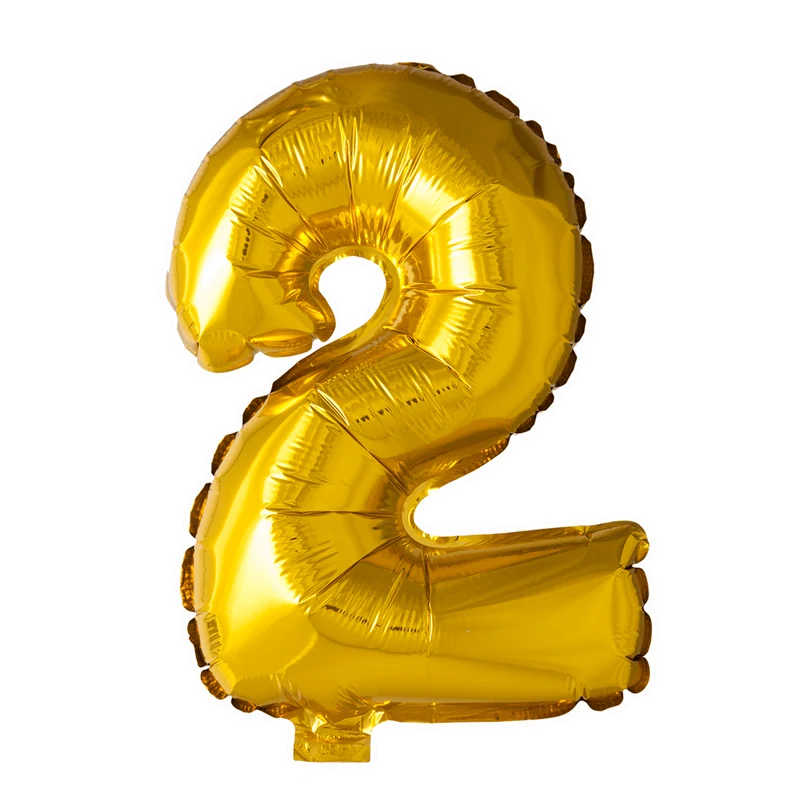 Folie Ballon Cijfer 2 Goud 41cm met Rietje