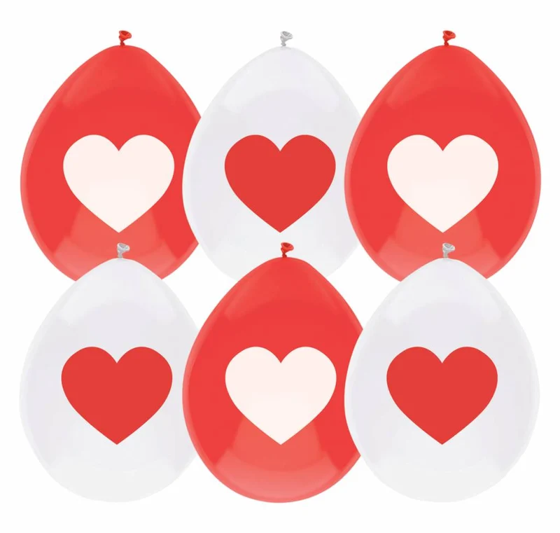 Hartjes Ballonnen Rood Wit 30cm 6st