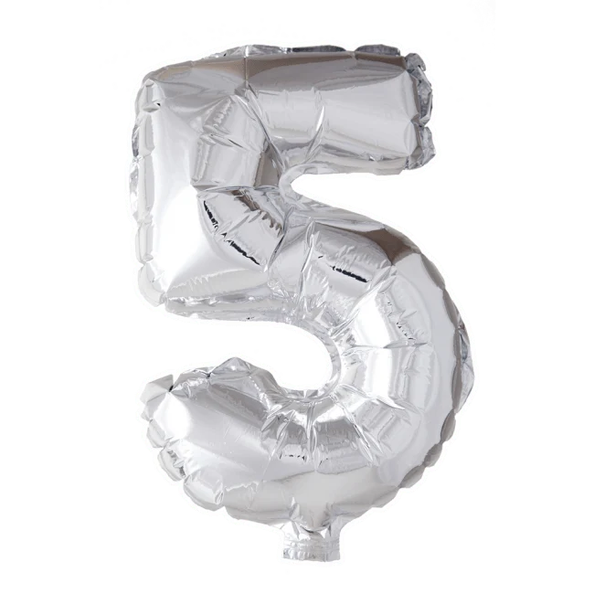 Folie Ballon Cijfer 5 Zilver XL 86cm leeg