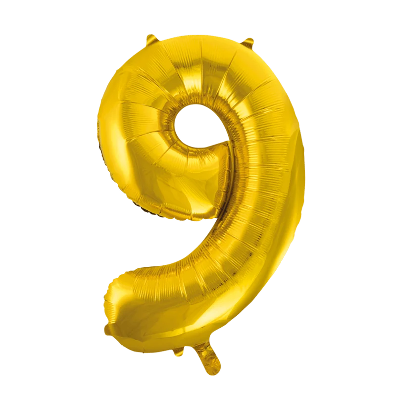 Folie Ballon Cijfer 9 Goud XL 86cm leeg