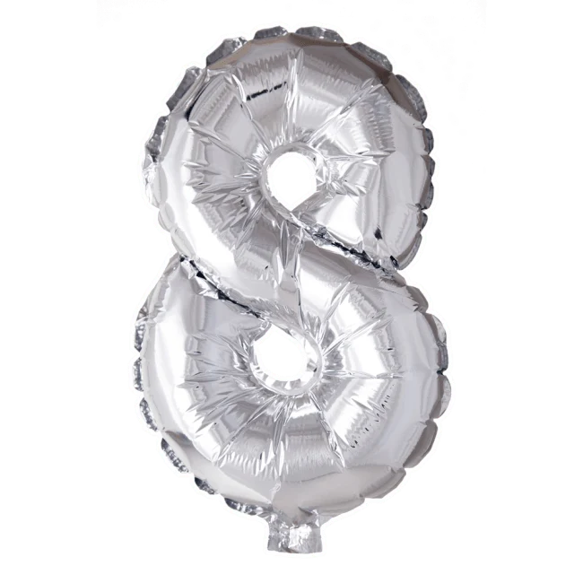 Folie Ballon Cijfer 8 Zilver XL 86cm leeg