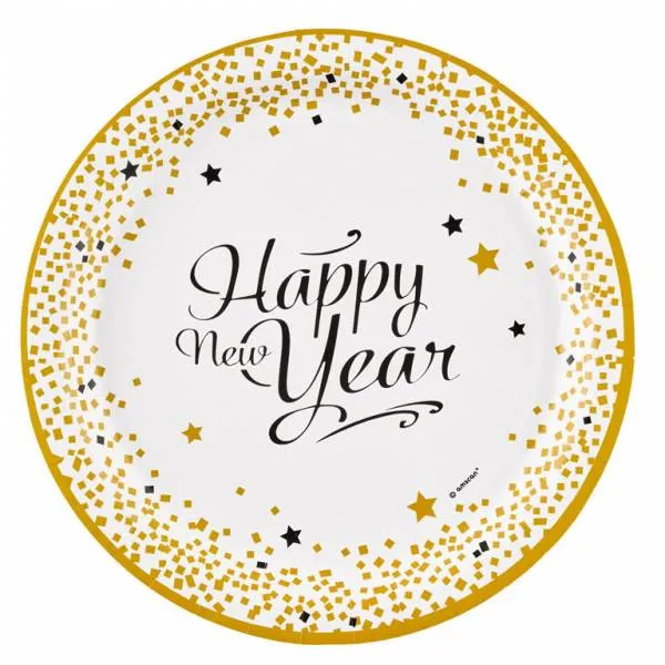 Happy New Year Borden Goud 23cm 8st