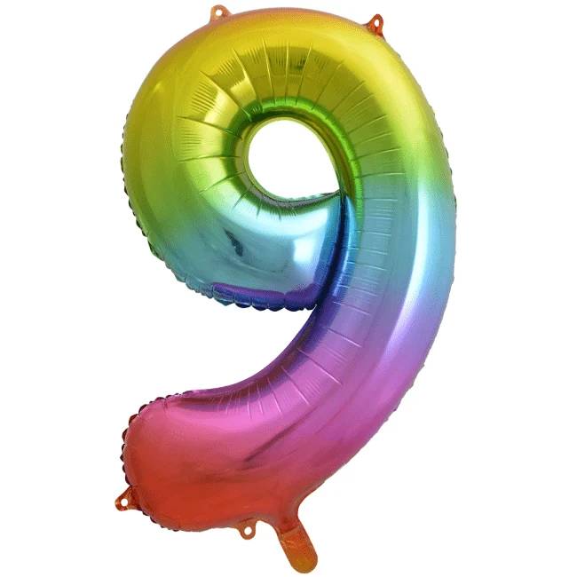 Folie Ballon Cijfer 9 Regenboog XL 86cm leeg