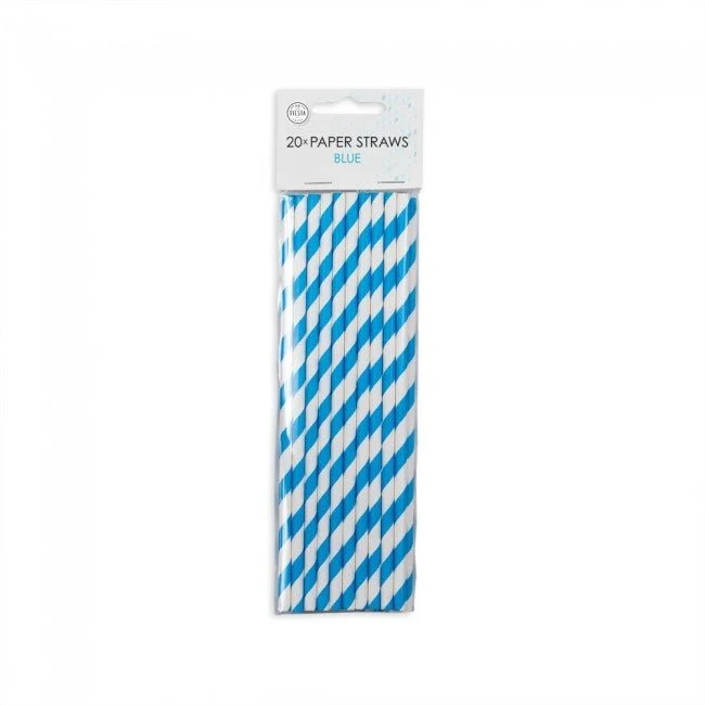 Papieren Rietjes Blauw Gestreept 19,7cm 20st