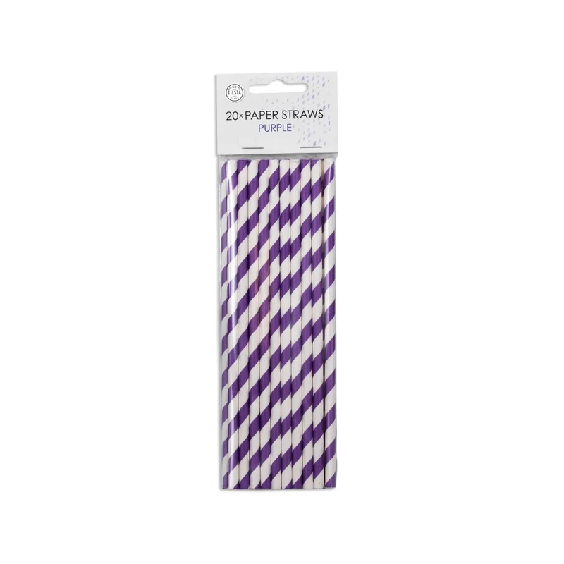 Papieren Rietjes Paars Gestreept 19,7cm 20st